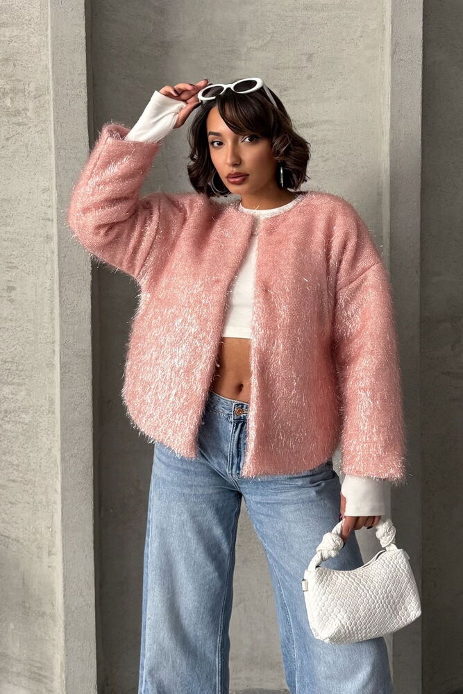 Glittery Fringed Cardigan - Powder - Producer: Topshow - Wholesale Women Clothes - TheBS Women