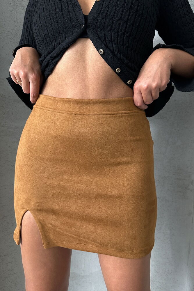 Suede Slit Skirt - Tan - Producer: Topshow - Wholesale Women Clothes - TheBS Women