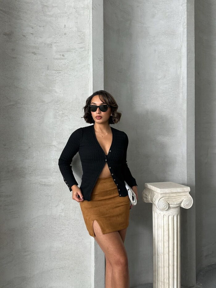 Suede Slit Skirt - Tan - Producer: Topshow - Wholesale Women Clothes - TheBS Women