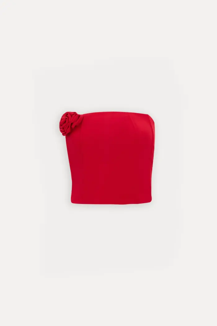Rose Detail Strapless Crop Top - Producer: EYYO ATELIER - Wholesale Women Clothes - TheBS Women