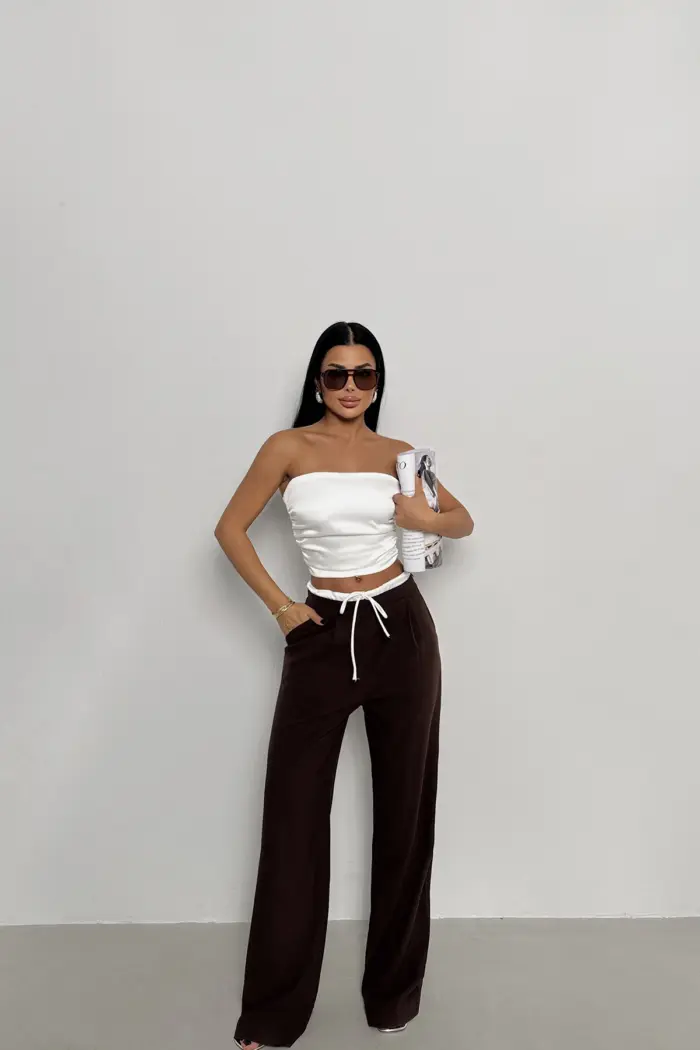 Front Tie Trousers - Brown - Producer: EYYO ATELIER - Wholesale Women Clothes - TheBS Women