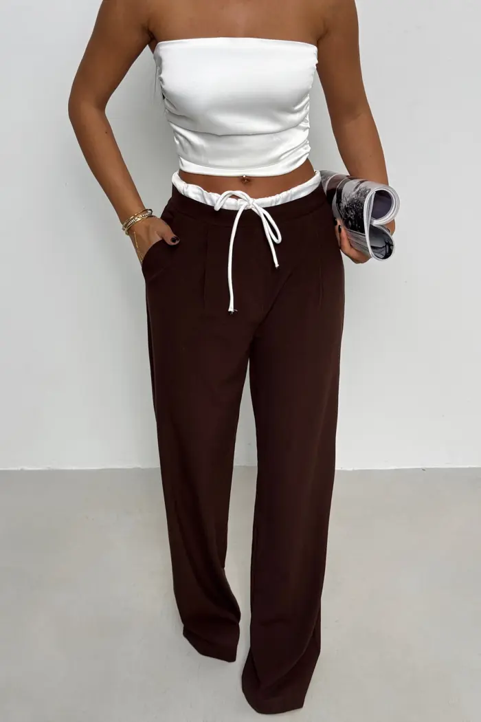 Front Tie Trousers - Brown - Producer: EYYO ATELIER - Wholesale Women Clothes - TheBS Women
