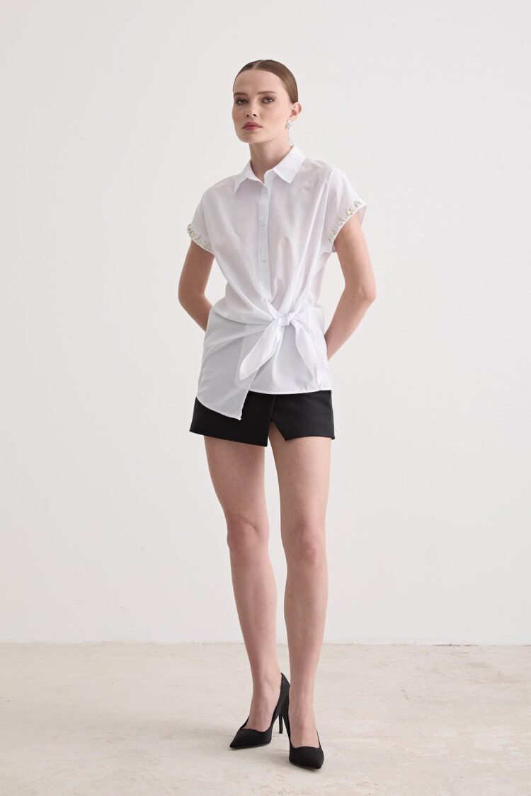 Stone Detailed Side Tie Shirt - Producer: Levure - Wholesale Women Clothes - TheBS Women