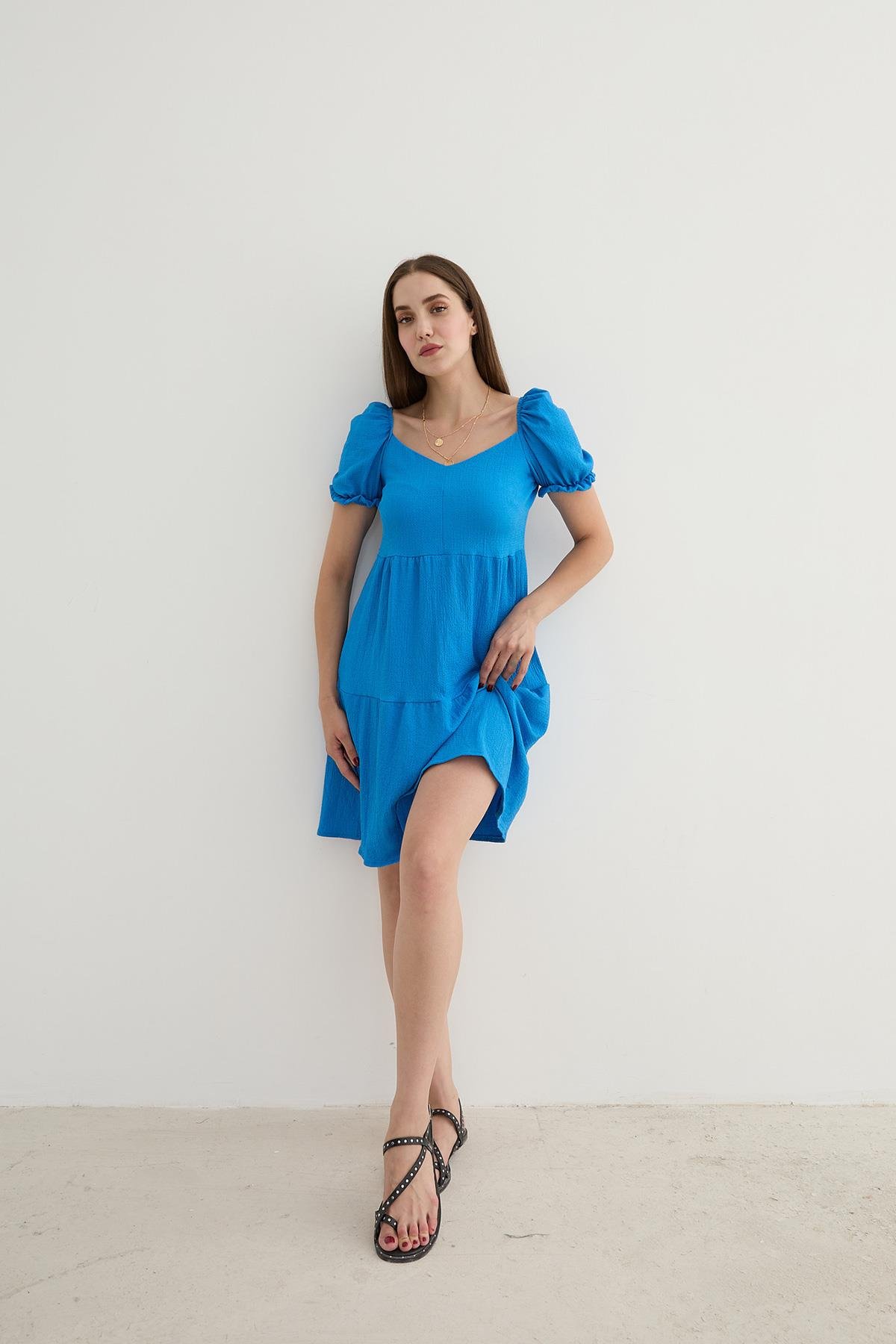 Watermelon Sleeve Detailed Short Dress Saks - Producer: Levure - Wholesale Women Clothes - TheBS Women