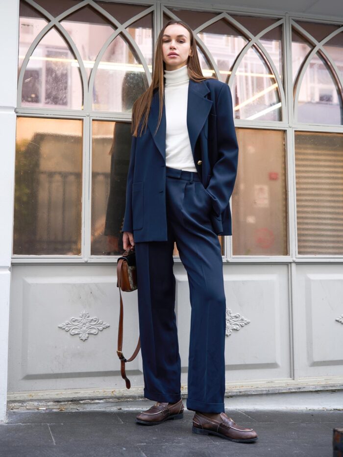 Double Leg Iron Traced Fabric Trousers Navy Blue - Producer: Juste - Wholesale Women Clothes - TheBS Women