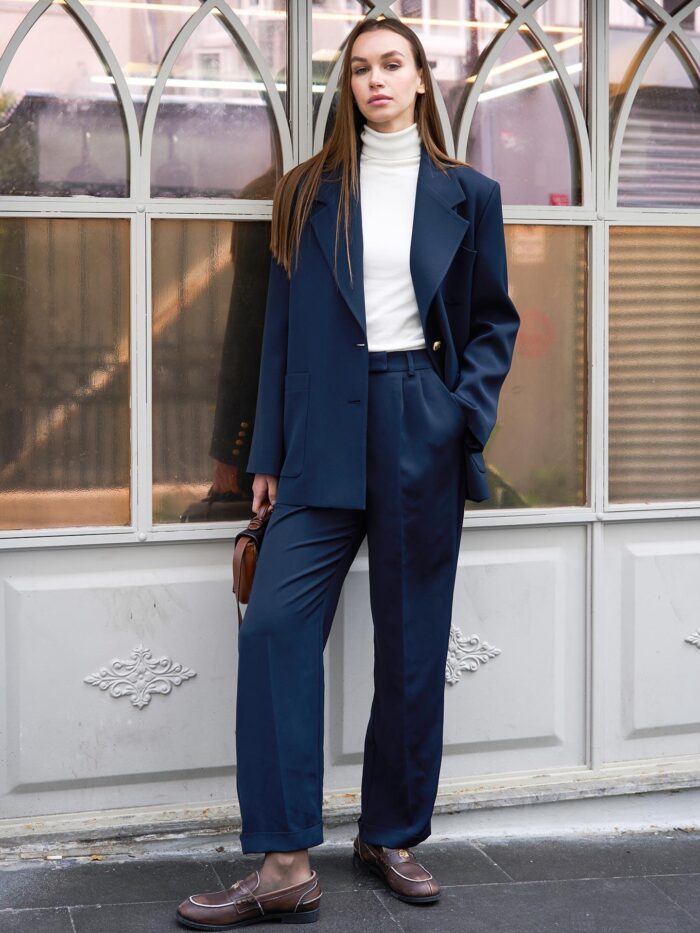 Double Leg Iron Traced Fabric Trousers Navy Blue - Producer: Juste - Wholesale Women Clothes - TheBS Women