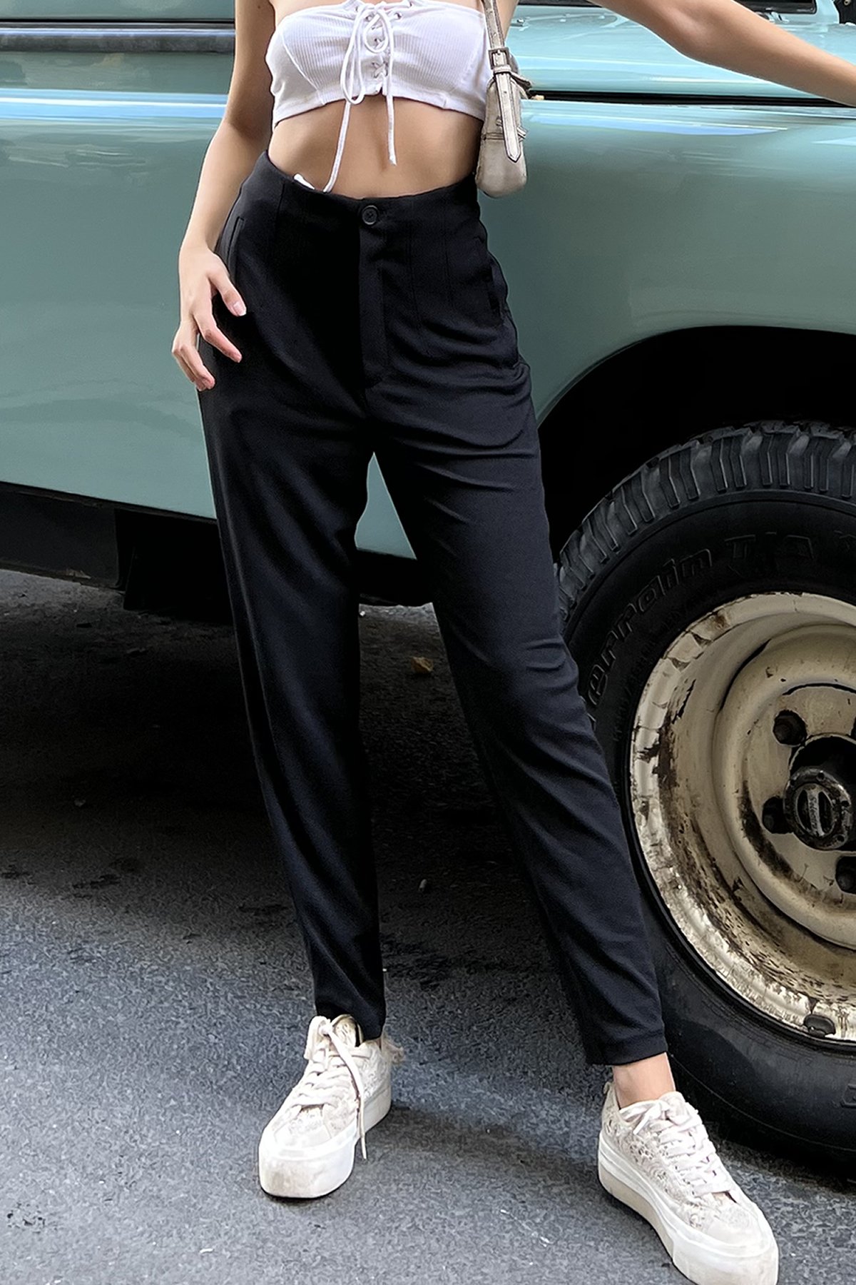Darted High Waist Crepe Trousers - Black - Brand: la & vetta - Women & Kids, Baby Clothes Wholesale - TheBS Women