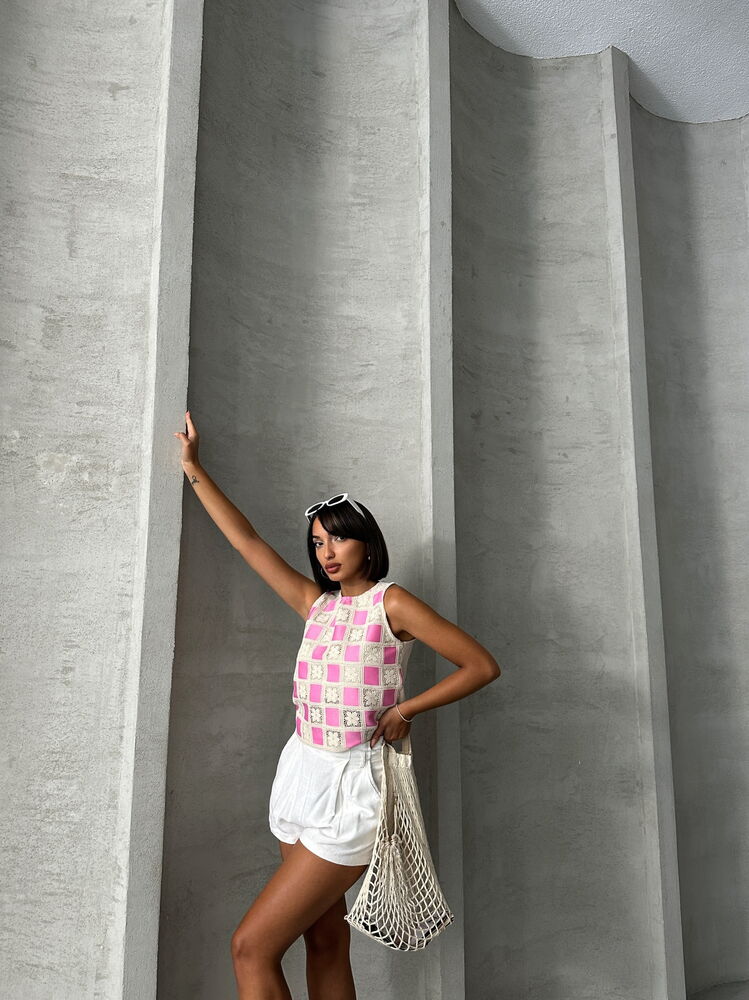 RawSleeveless Checkerboard Pattern Crochet Blouse – Brand: Topshow – Women & Kids, Baby Clothes Wholesale – TheBS Women