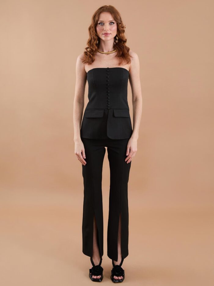 Flare Slit Detail High Waist Fabric Pants Black - Producer: Juste - Wholesale Women Clothes - TheBS Women