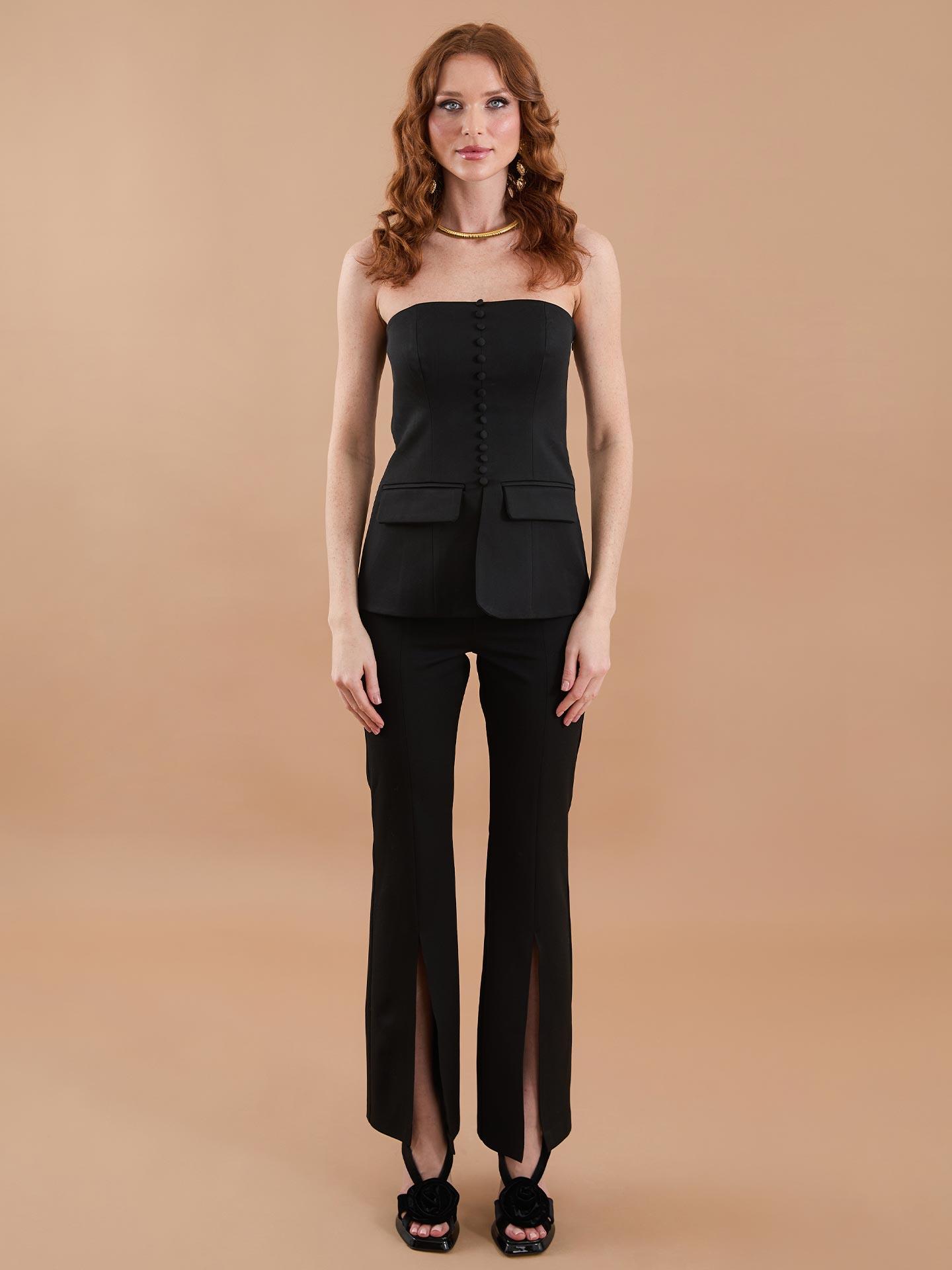 Flare Slit Detail High Waist Fabric Pants Black - Producer: Juste - Wholesale Women Clothes - TheBS Women