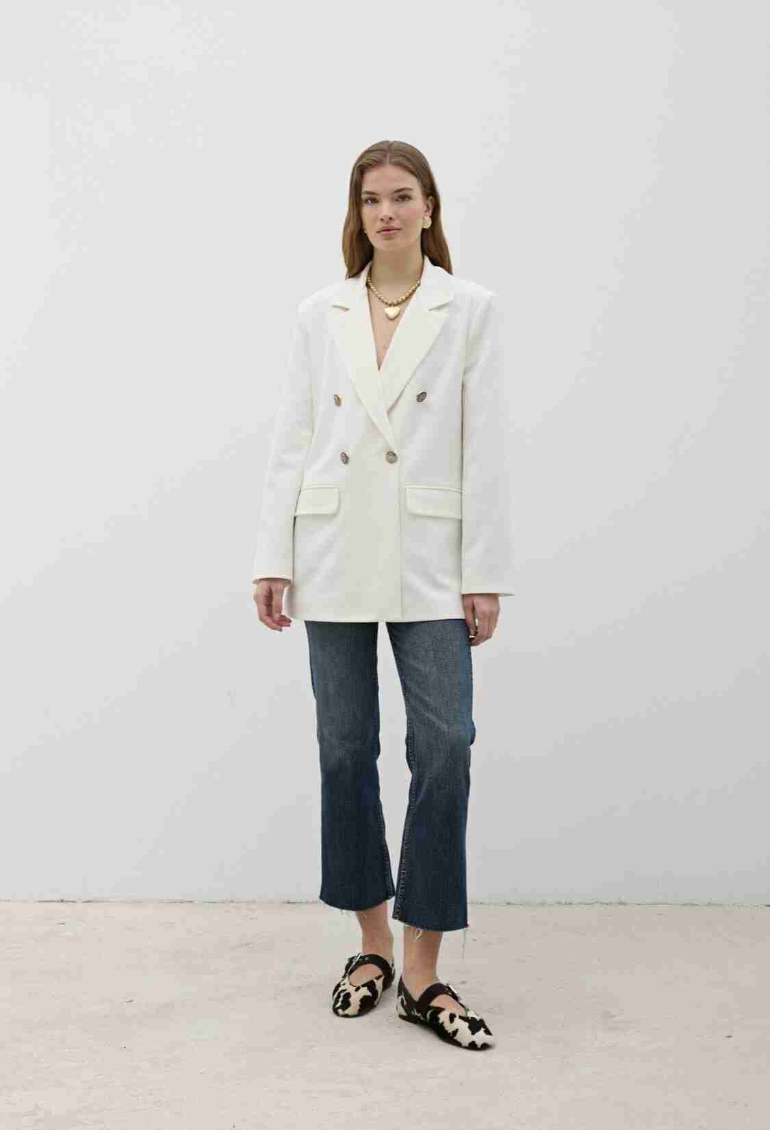 Front Button Detailed Shoulder Wadded Blazer Jacket - Brand: Levure - Women & Kids, Baby Clothes Wholesale - TheBS Women