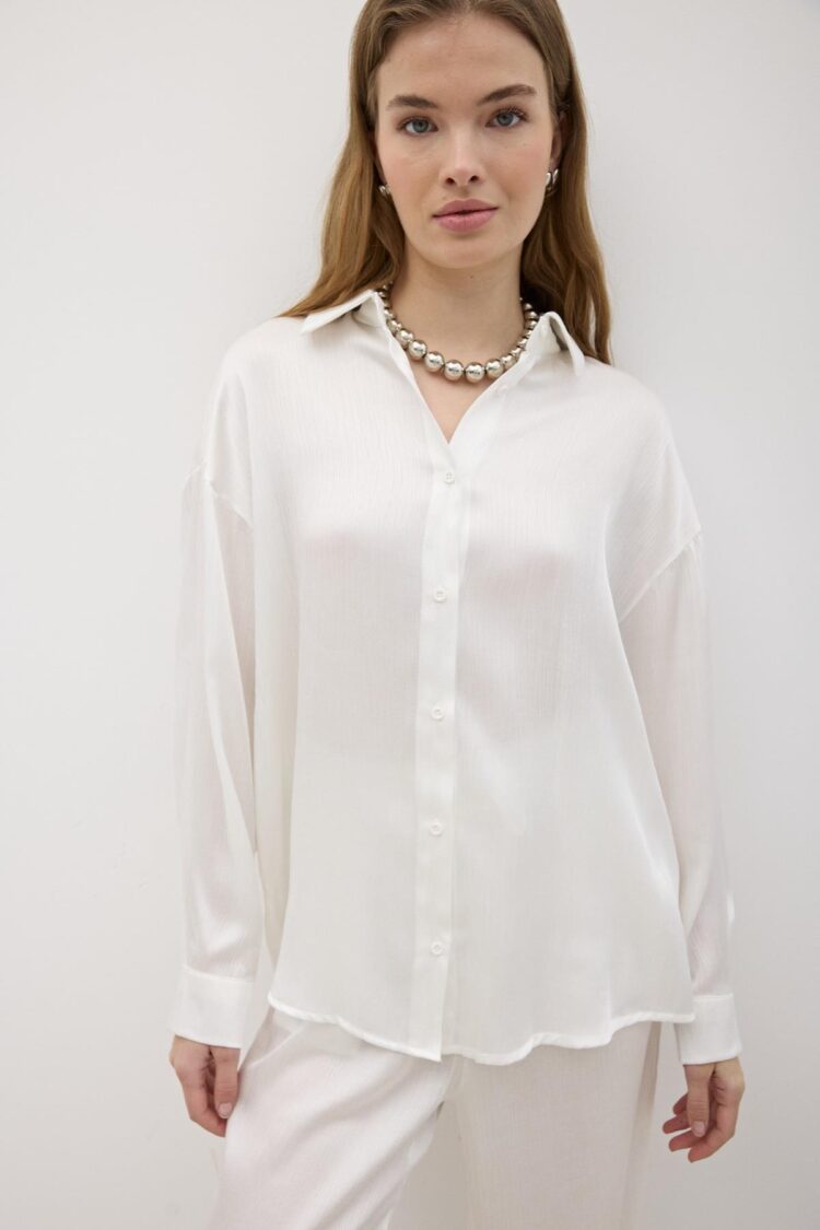 Women's Front Buttoned Oversize Satin Shirt - Producer: Levure - Wholesale Women Clothes - TheBS Women