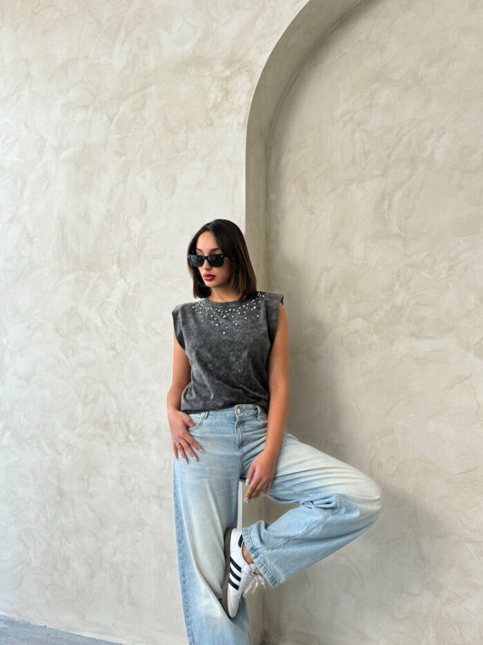 Stone Detailed Wash Blouse - Black - Producer: Topshow - Wholesale Women Clothes - TheBS Women