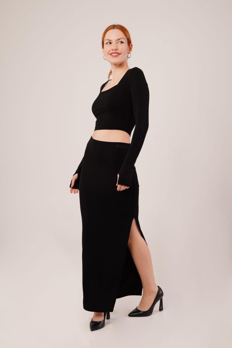 Square Collar Blouse And Slit Detailed Skirt Wholesale DoubleSuit - Producer: Lustrin - Wholesale Women Clothes - TheBS Women