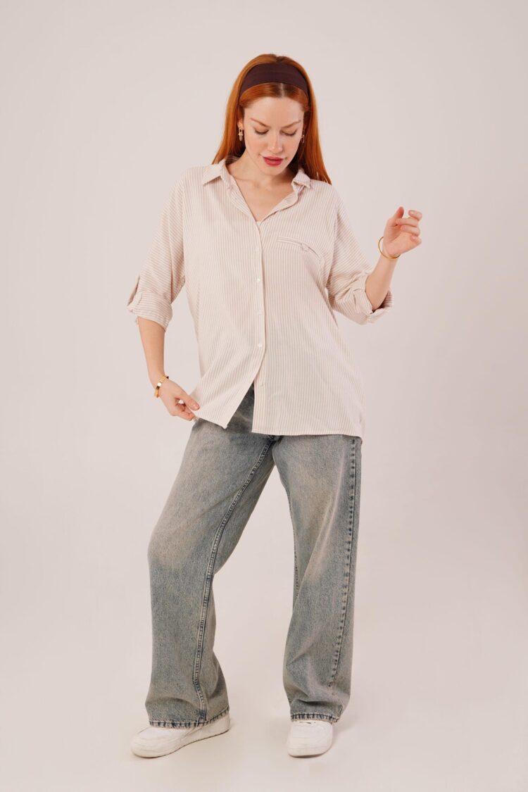 Pocket Detail Striped Oversize WholesaleShirt - Producer: Lustrin - Wholesale Women Clothes - TheBS Women