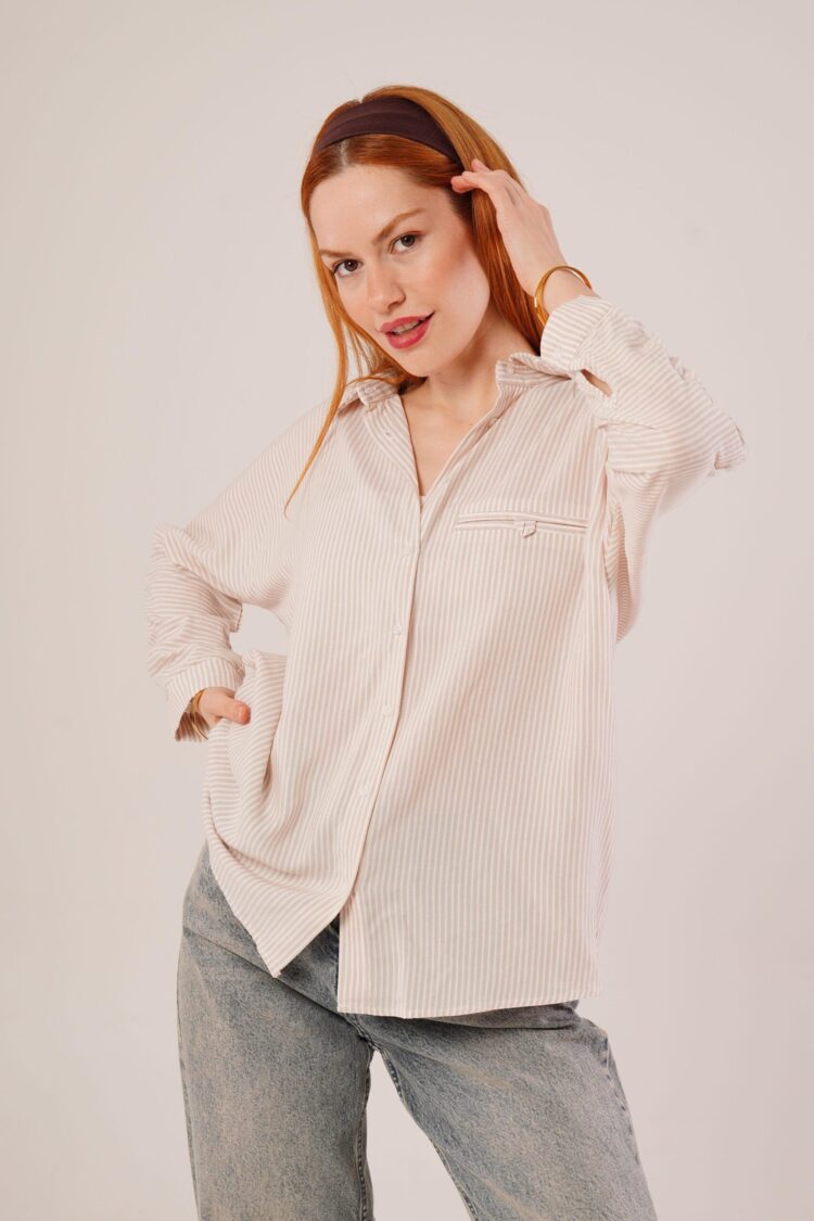 Pocket Detail Striped Oversize WholesaleShirt - Producer: Lustrin - Wholesale Women Clothes - TheBS Women