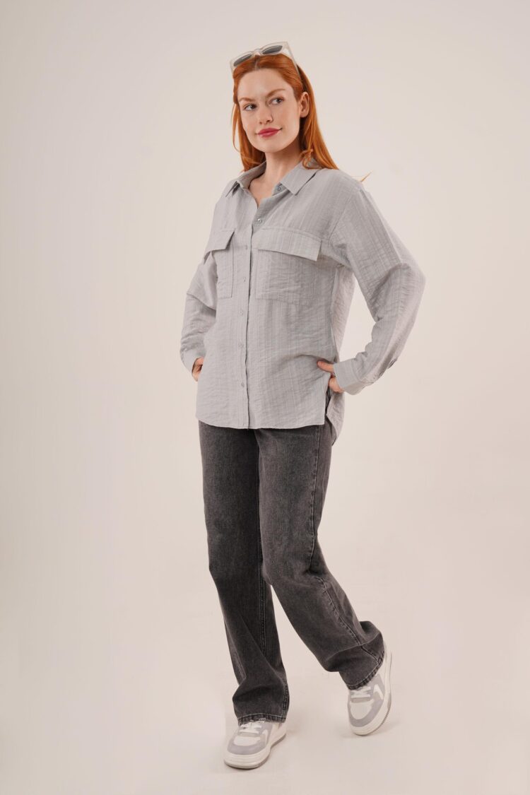WholesaleShirt With Self Striped Pockets And Buttons - Producer: Lustrin - Wholesale Women Clothes - TheBS Women