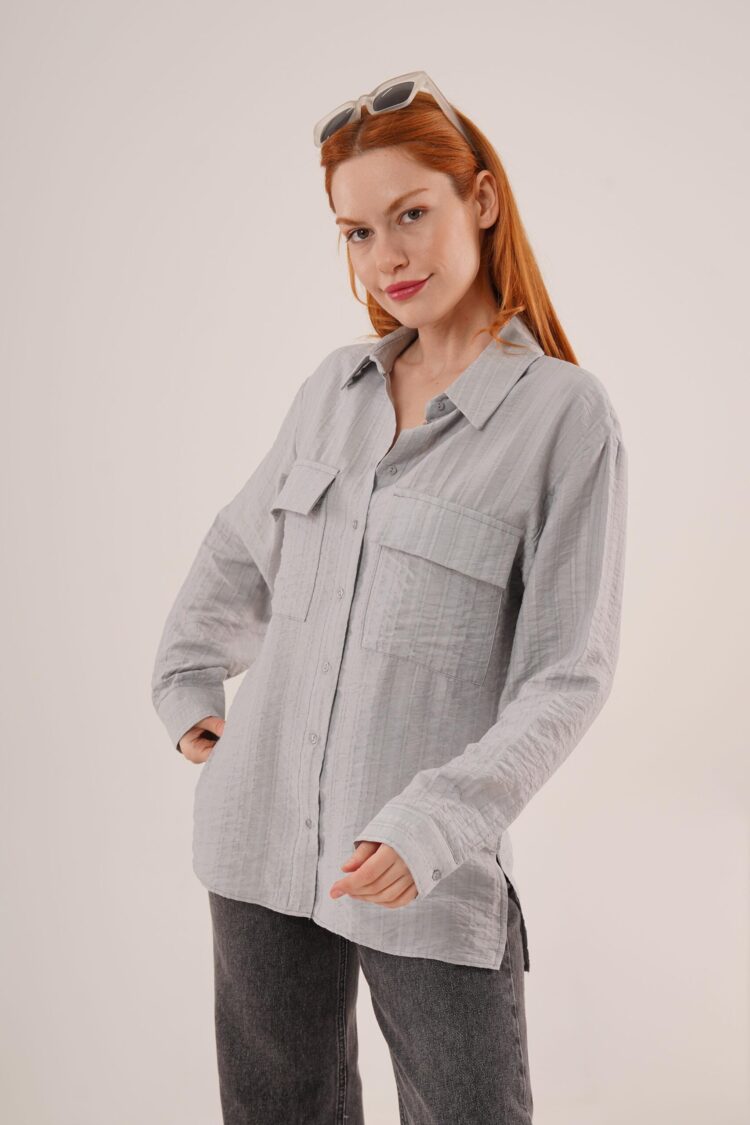 WholesaleShirt With Self Striped Pockets And Buttons - Producer: Lustrin - Wholesale Women Clothes - TheBS Women