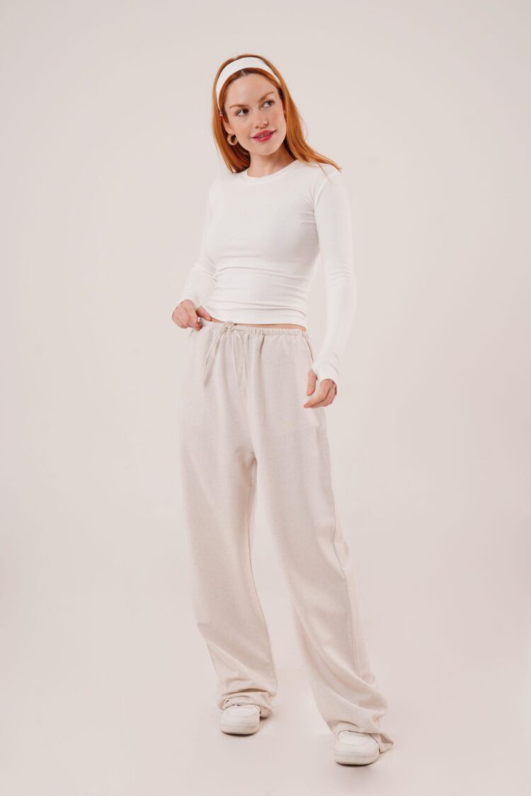 Drawstring Detailed Linen Wholesale Ecru Pants With Pockets - Producer: Lustrin - Wholesale Women Clothes - TheBS Women