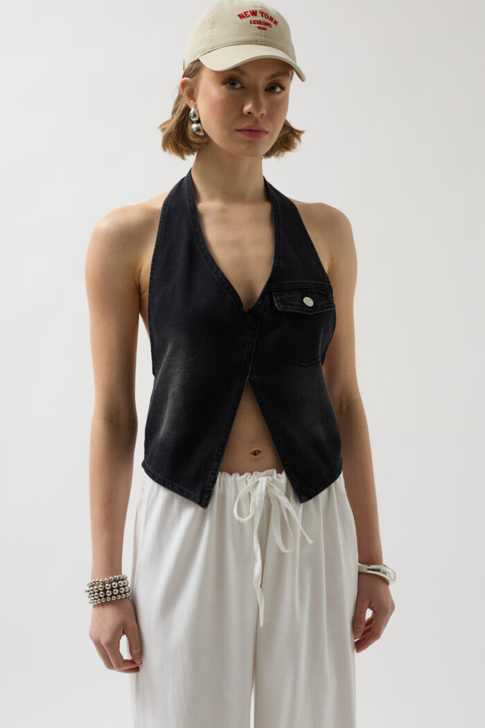 Asymmetrical Denim Vest - Producer: Black Fashion - Wholesale Women Clothes - TheBS Women