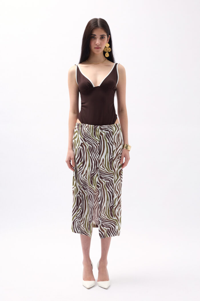 Patterned Skirt With Side Slits - Green - Producer: Black Fashion - Wholesale Women Clothes - TheBS Women