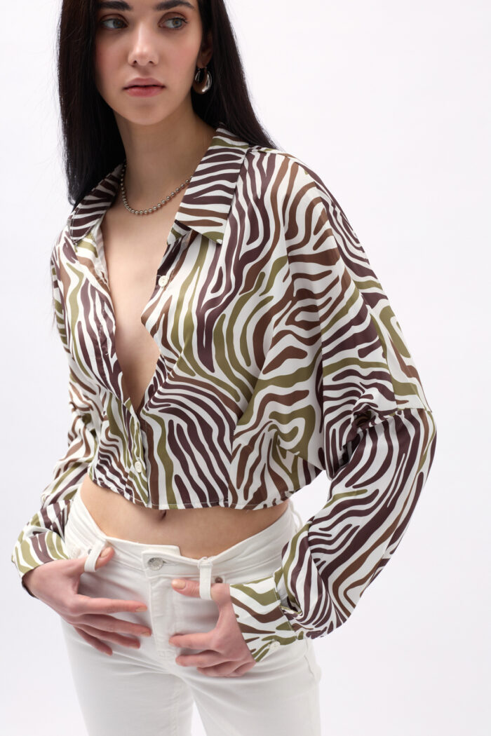 Patterned Crop Shirt - Green - Producer: Black Fashion - Wholesale Women Clothes - TheBS Women