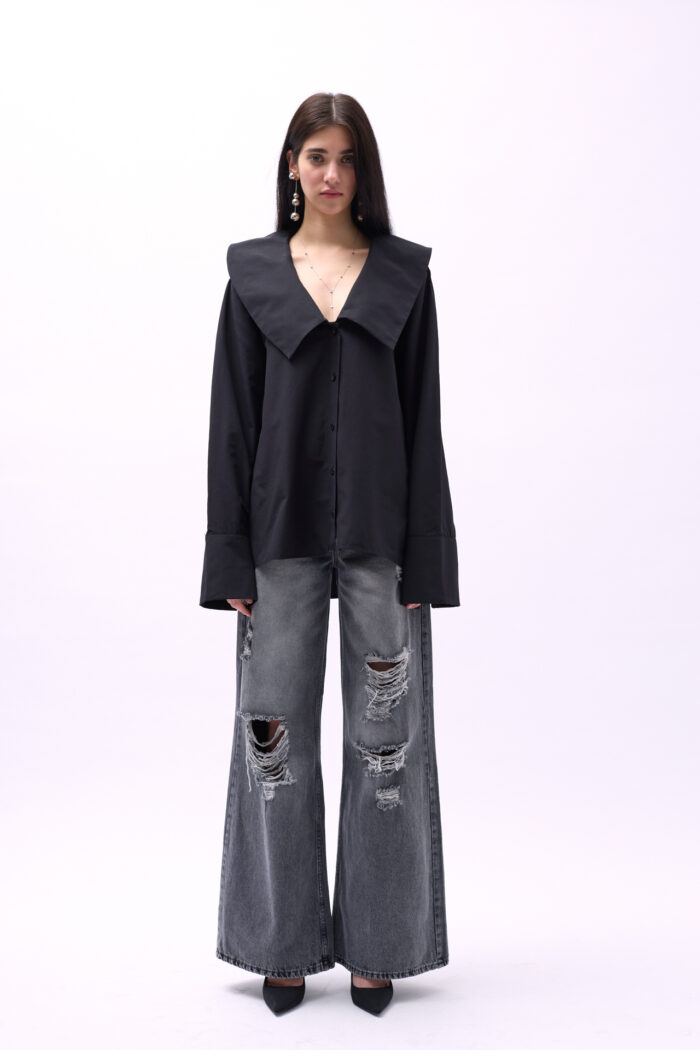 Wide Collar Ruffle Sleeve Shirt - Producer: Black Fashion - Wholesale Women Clothes - TheBS Women