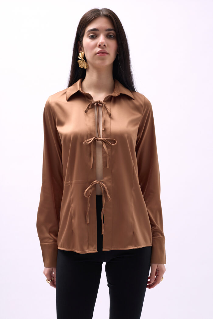 Tie Up Detail Satin Shirt - Dark - Producer: Black Fashion - Wholesale Women Clothes - TheBS Women