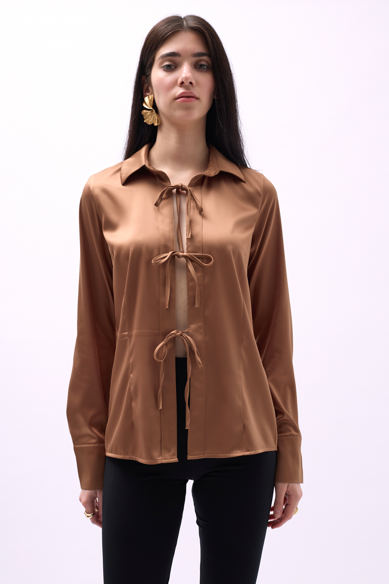 Tie Up Detail Satin Shirt - Dark - Producer: Black Fashion - Wholesale Women Clothes - TheBS Women