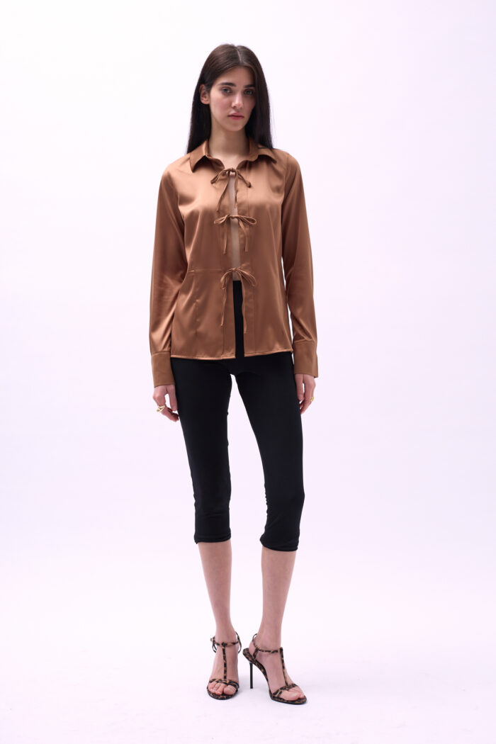 Tie Up Detail Satin Shirt - Dark - Producer: Black Fashion - Wholesale Women Clothes - TheBS Women