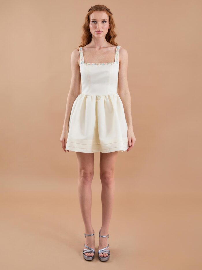 Satin Hand Embroidered Flared Mini Dress - Producer: Juste - Wholesale Women Clothes - TheBS Women