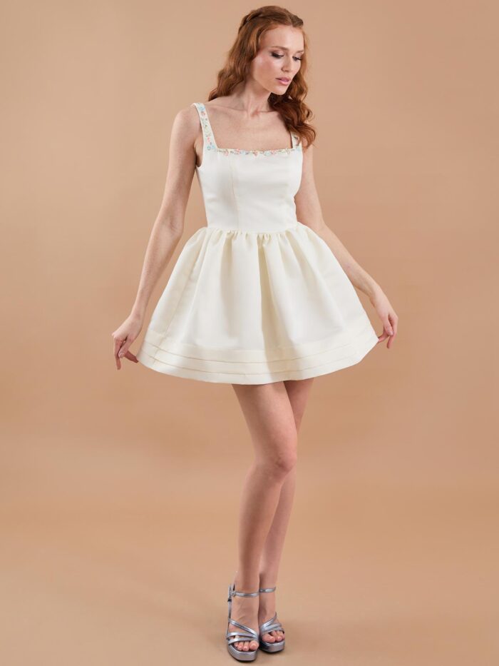 Satin Hand Embroidered Flared Mini Dress - Producer: Juste - Wholesale Women Clothes - TheBS Women