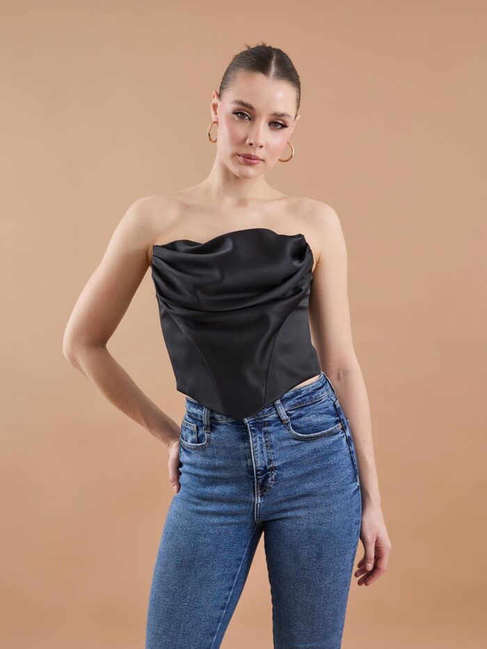 Satin Ruffle Detailed Bustier Black - Producer: Juste - Wholesale Women Clothes - TheBS Women
