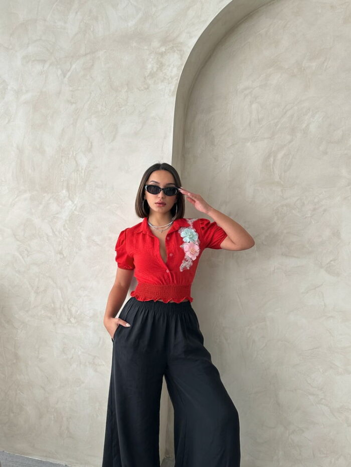 Chest Floral Linen Wholesale Shirt - Producer: Topshow - Wholesale Women Clothes - TheBS Women