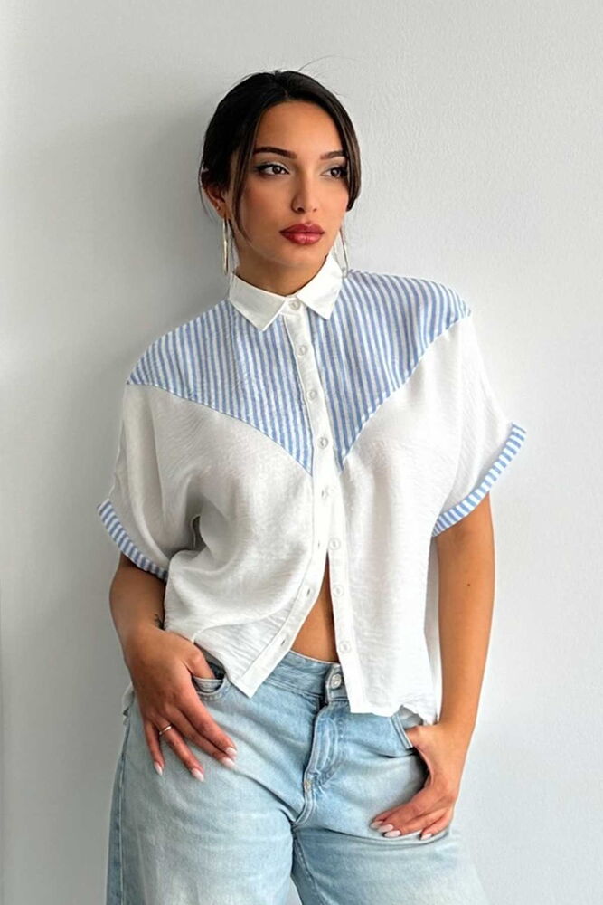 Stripe Detailed Shirt - Light - Producer: Topshow - Wholesale Women Clothes - TheBS Women