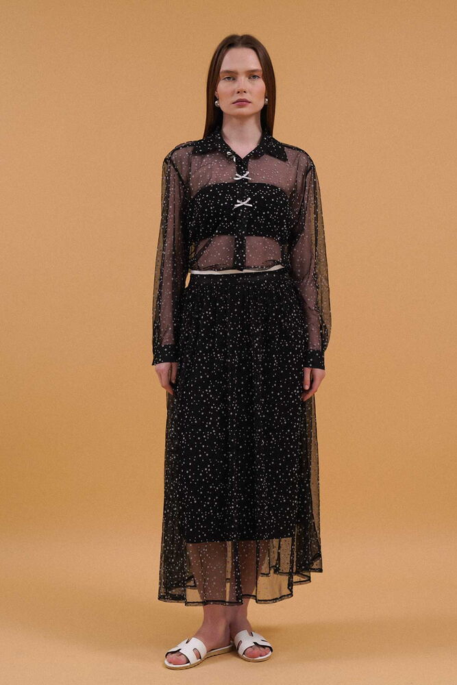 Bow Detailed Polka Dot Skirt - Black - Producer: Topshow - Wholesale Women Clothes - TheBS Women