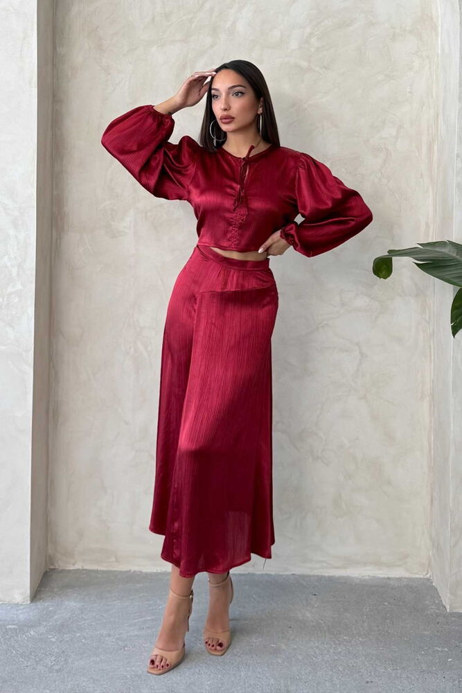 Satin Skirt With Lace - Burgundy - Producer: Topshow - Wholesale Women Clothes - TheBS Women