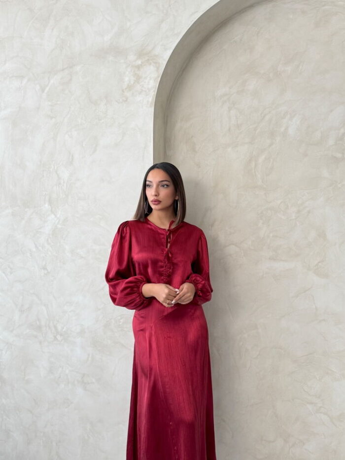 Lace Satin Front Tie Blouse - Burgundy - Producer: Topshow - Wholesale Women Clothes - TheBS Women