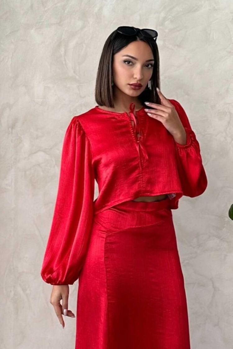 Lace Satin Front Tie Blouse - Producer: Topshow - Wholesale Women Clothes - TheBS Women