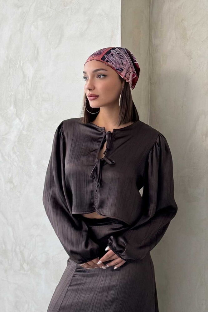 Lace Satin Front Tie Blouse - Producer: Topshow - Wholesale Women Clothes - TheBS Women
