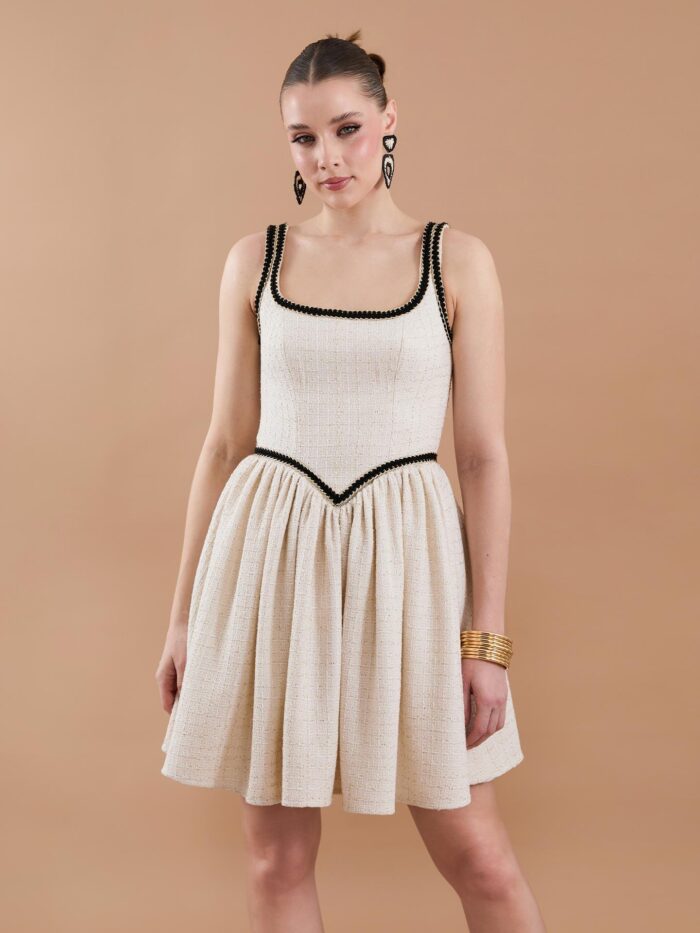 Tweed Strap Detail Mini Dress Beige - Producer: Juste - Wholesale Women Clothes - TheBS Women