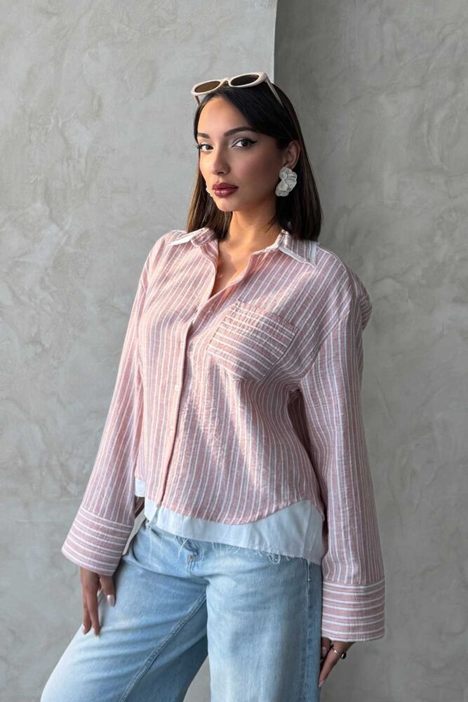 Poplin Detailed Striped Shirt - Multicolor - Producer: Topshow - Wholesale Women Clothes - TheBS Women