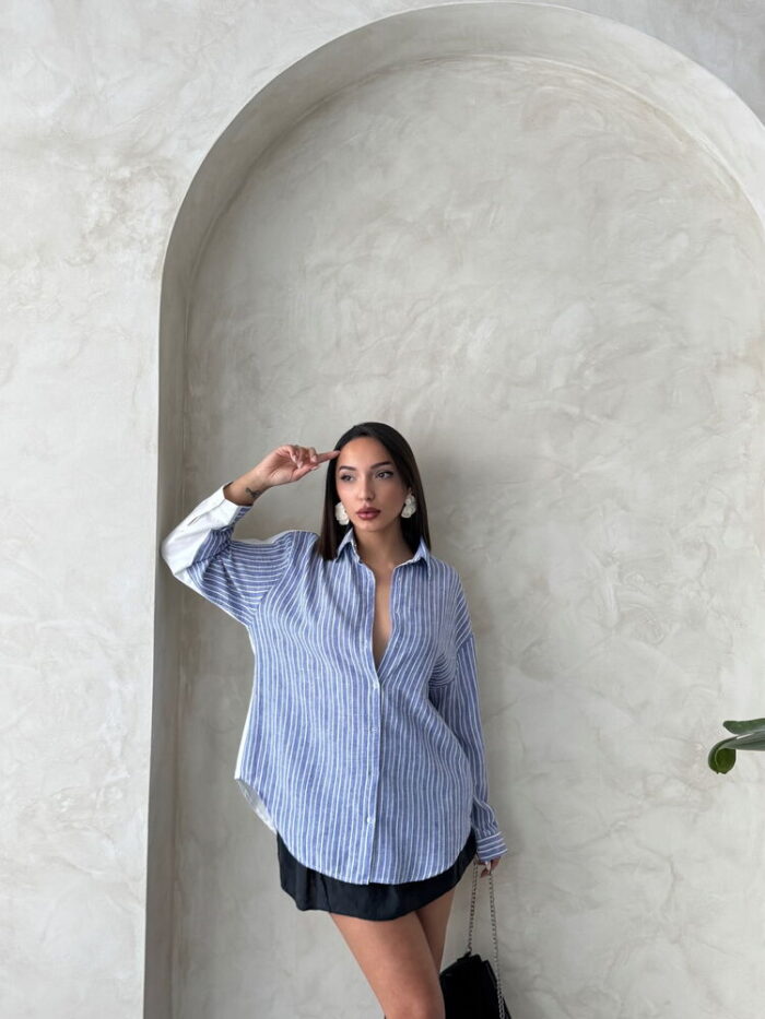 Striped Linen Shirt - Dark - Producer: Topshow - Wholesale Women Clothes - TheBS Women