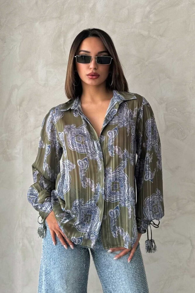 Shawl Pattern Satin Shirt - Khaki - Producer: Topshow - Wholesale Women Clothes - TheBS Women