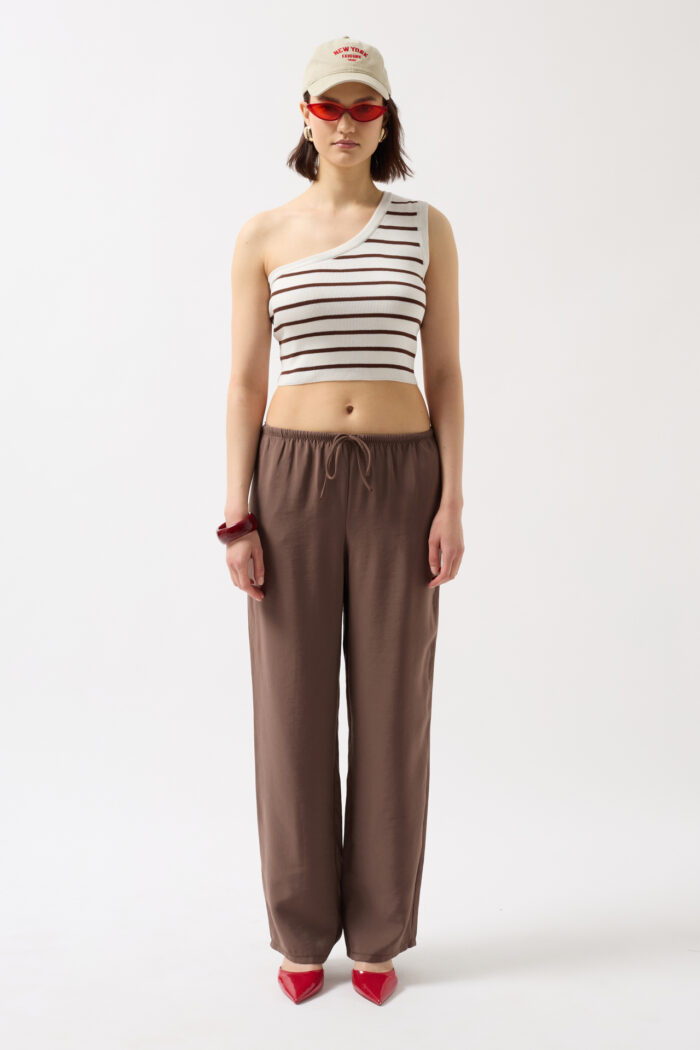 One Shoulder Striped Crop -- Brown - Producer: Black Fashion - Wholesale Women Clothes - TheBS Women
