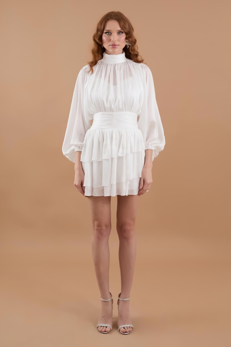 Draped Chiffon Turtleneck Mini Dress - Brand: Juste - Women & Kids, Baby Clothes Wholesale - TheBS Women