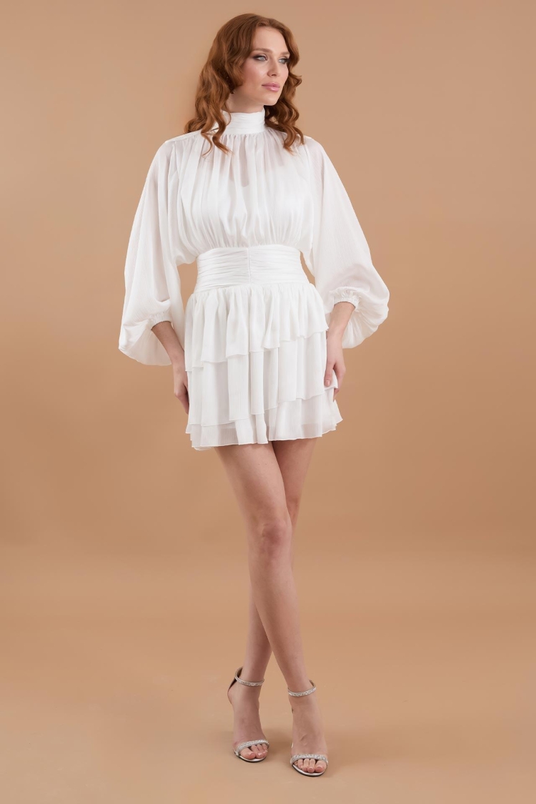 Draped Chiffon Turtleneck Mini Dress - Brand: Juste - Women & Kids, Baby Clothes Wholesale - TheBS Women