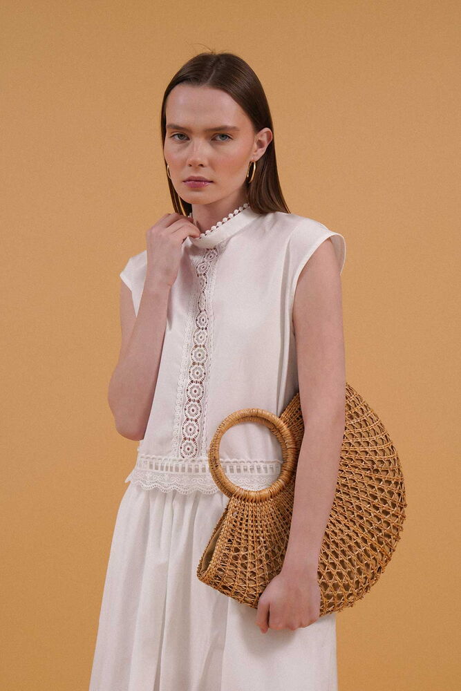 Guipure Detailed Blouse - Cream - Producer: Topshow - Wholesale Women Clothes - TheBS Women