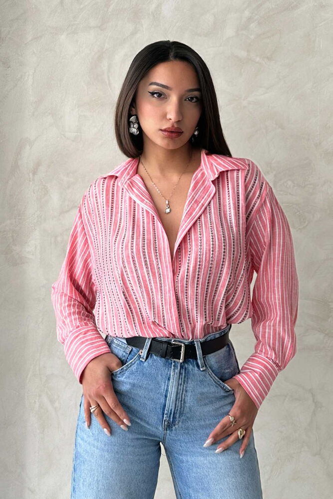Striped Linen Shirt With Stones - Producer: Topshow - Wholesale Women Clothes - TheBS Women
