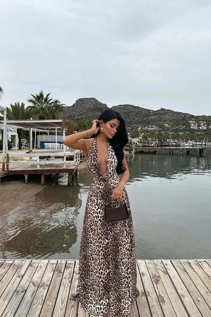 Dulcie Long Leopard Dress - Producer: EYYO ATELIER - Wholesale Women Clothes - TheBS Women